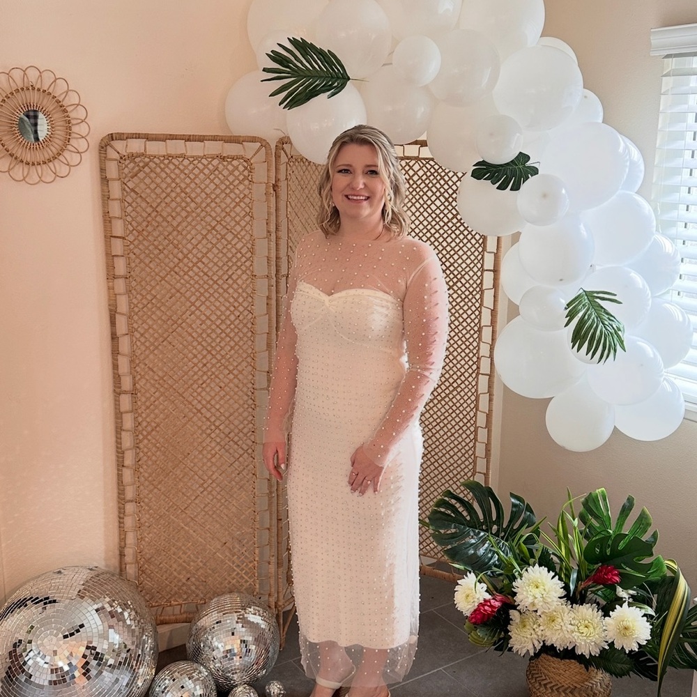 White pearl and rhinestone mesh cover up